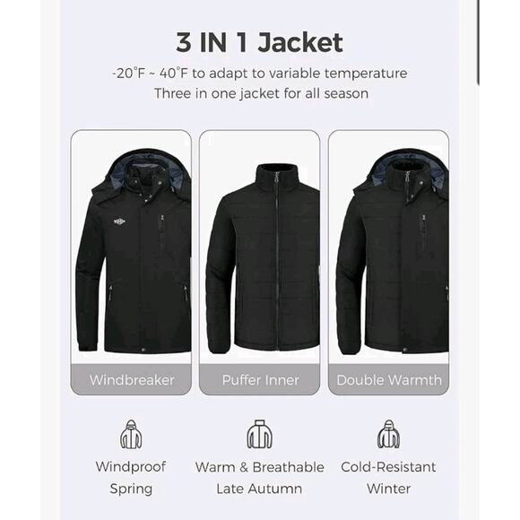 NWT Wantdo Men's Waterproof 3-in-1 Ski Jacket Warm Winter Snow Coat  Large - Picture 8 of 10